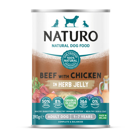 Naturo perro lata buey & pollo c/gelatina 390g