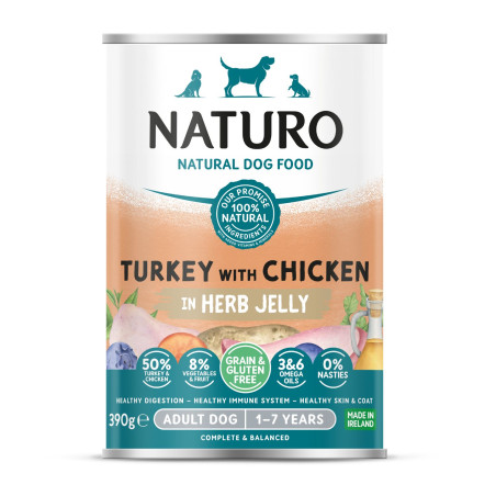 Naturo perro lata pavo & pollo c/gelatina 390g