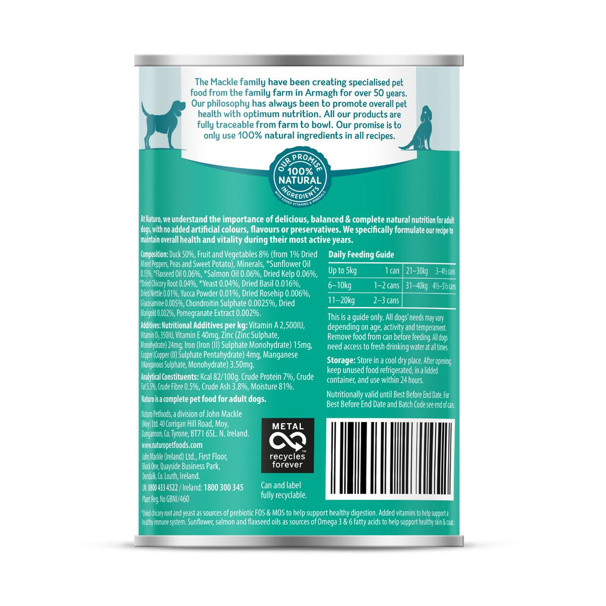 Naturo Dog Lata Pato & Vegetales 390 g (12)