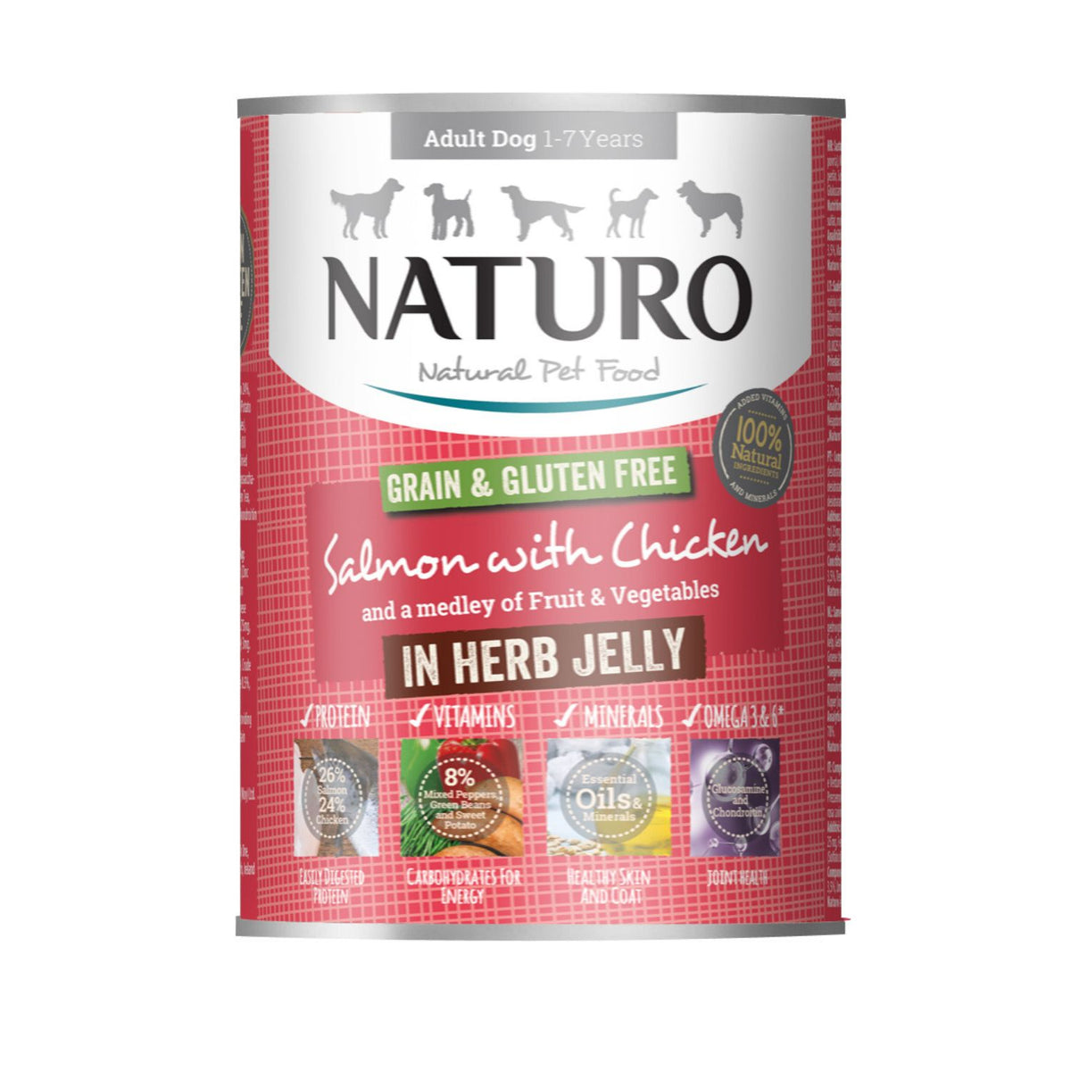 Naturo Dog Lata Salmón & Pollo Gelatina 390 g (12)